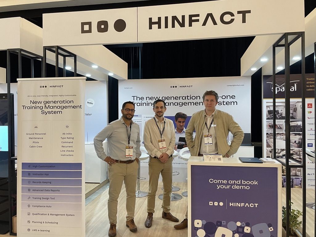 Three members of the Hinfact team on the booth at IATA WSOC 2024 in Marrakech.